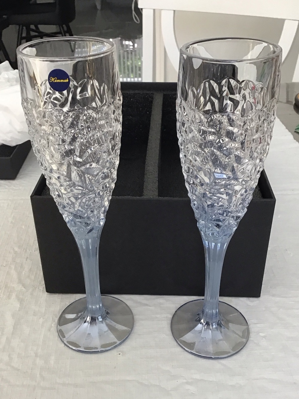 Blue Textured Crystal Champagne Flutes - Set of 2